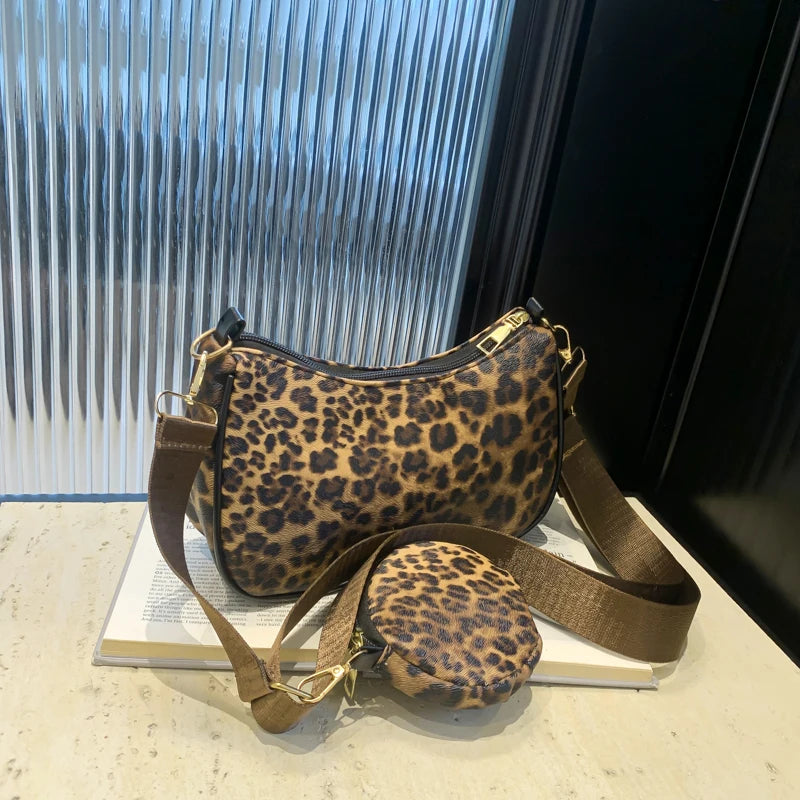 New Leopard Print Bag Fashion Cow Pattern Drawstring Bucket Bag Texture Brand Design Crossbody Bag Lady Versatile Storage Bag