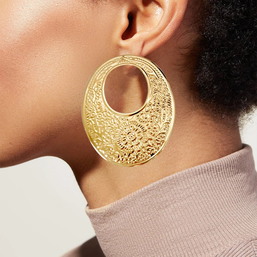 Fashion Jewelry Big Gold Color Round Geometric Earrings Dangle Drop Earrings For Women African Wedding Party Gifts