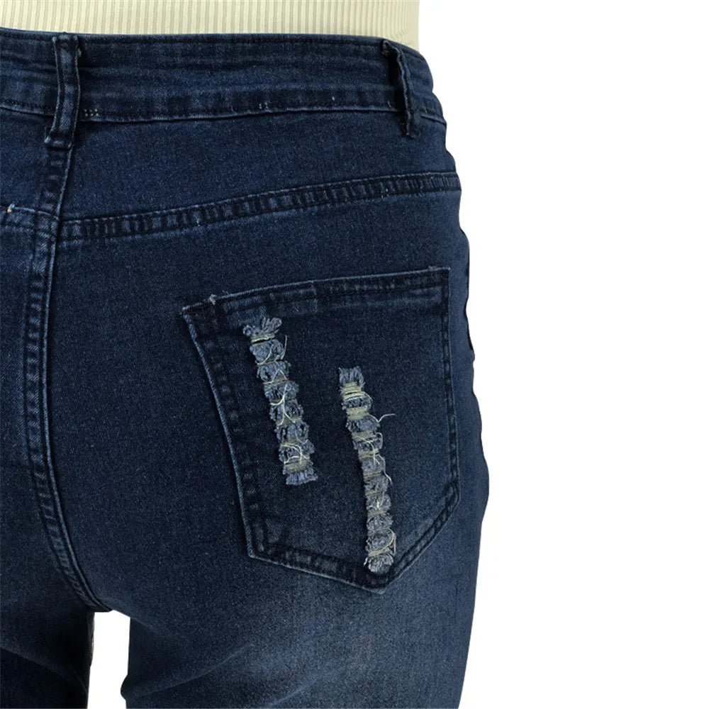 Wmstar Plus Size Jeans Women Bodycon Stretch Solid Pockets High Waist Fashion Denim Flared Pants 2022 Wholesale Dropshipping