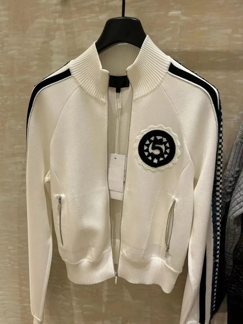 HIGH STREET Newest Fashion 2025 Spring Designer Jacket Women's Stand Collar Sequin Embroidered Baseball Jacket