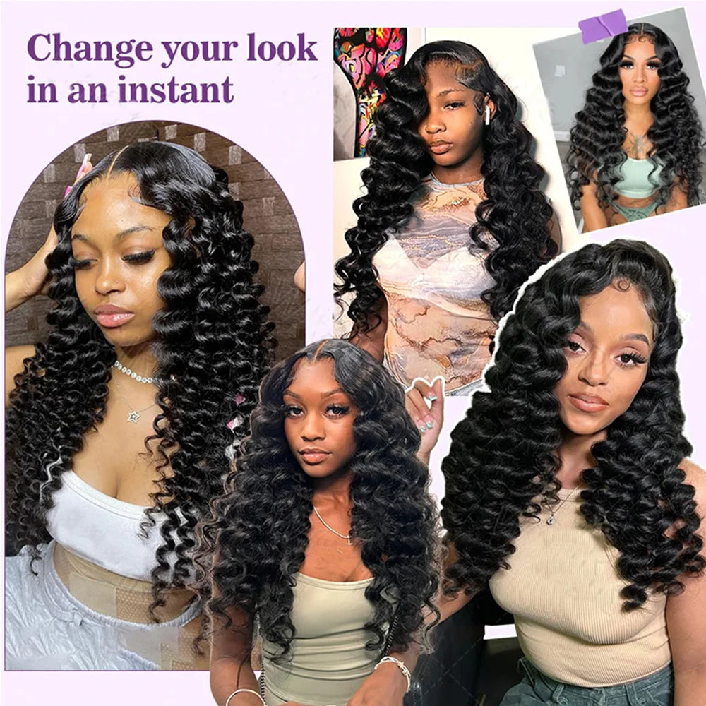 Deep Wave Glueless Lace Closure Human Hair Wig for Women