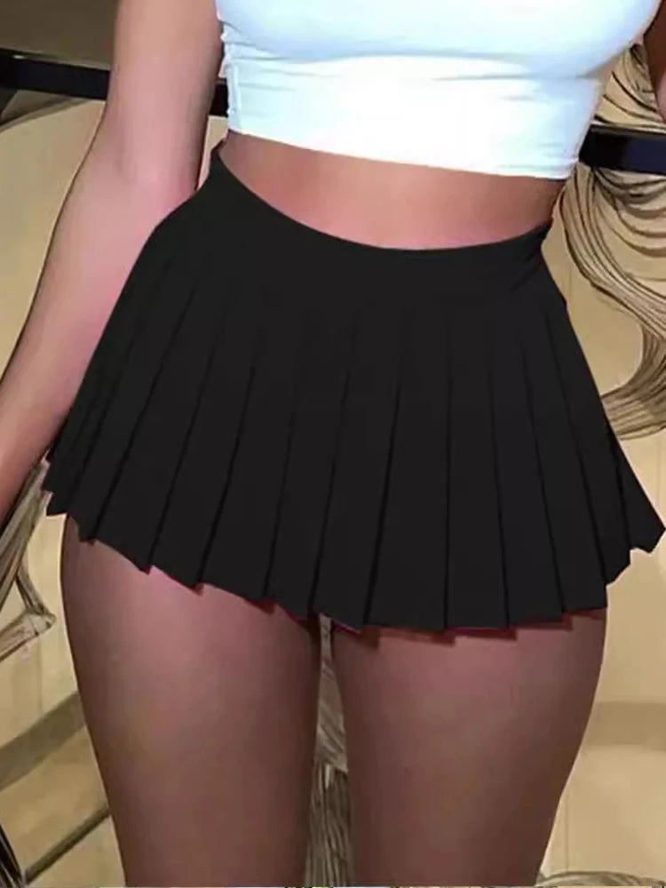 Sexy Sweet Mini Skirt Women Summer New Streetwear Fashion Black Pleated Skirt Solid Casual Club Elegant Party Short Skirt Lady