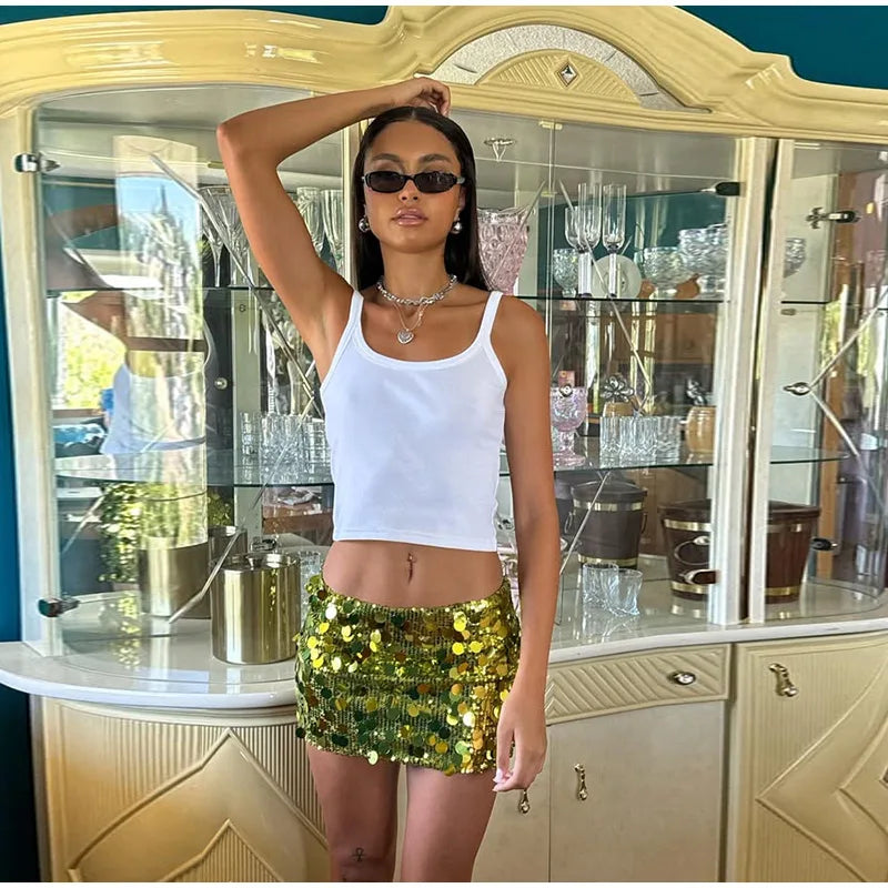 Y2k Sparkle Glitter Sequin Women's Mini Skirts High Waist Sequin Short Skirt Female 2025 Spring Summer Fashion Club Party Wears