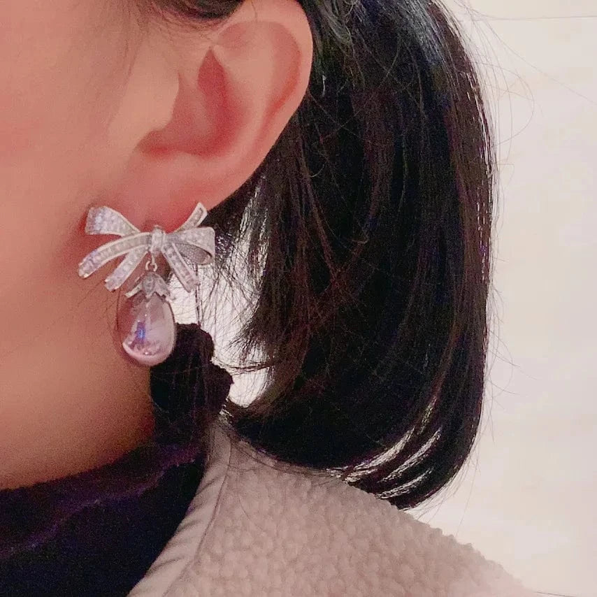 Bilincolor Purple Knot Pearl Earrings For Jewelry Gift