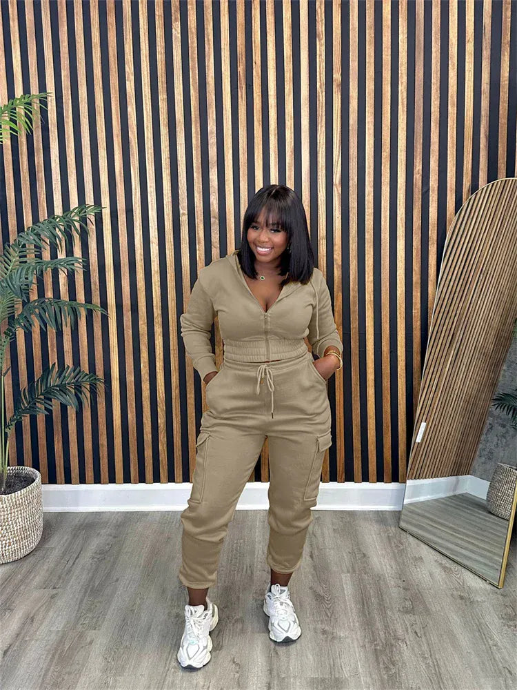 Zip Front Two Piece Tracksuit Set