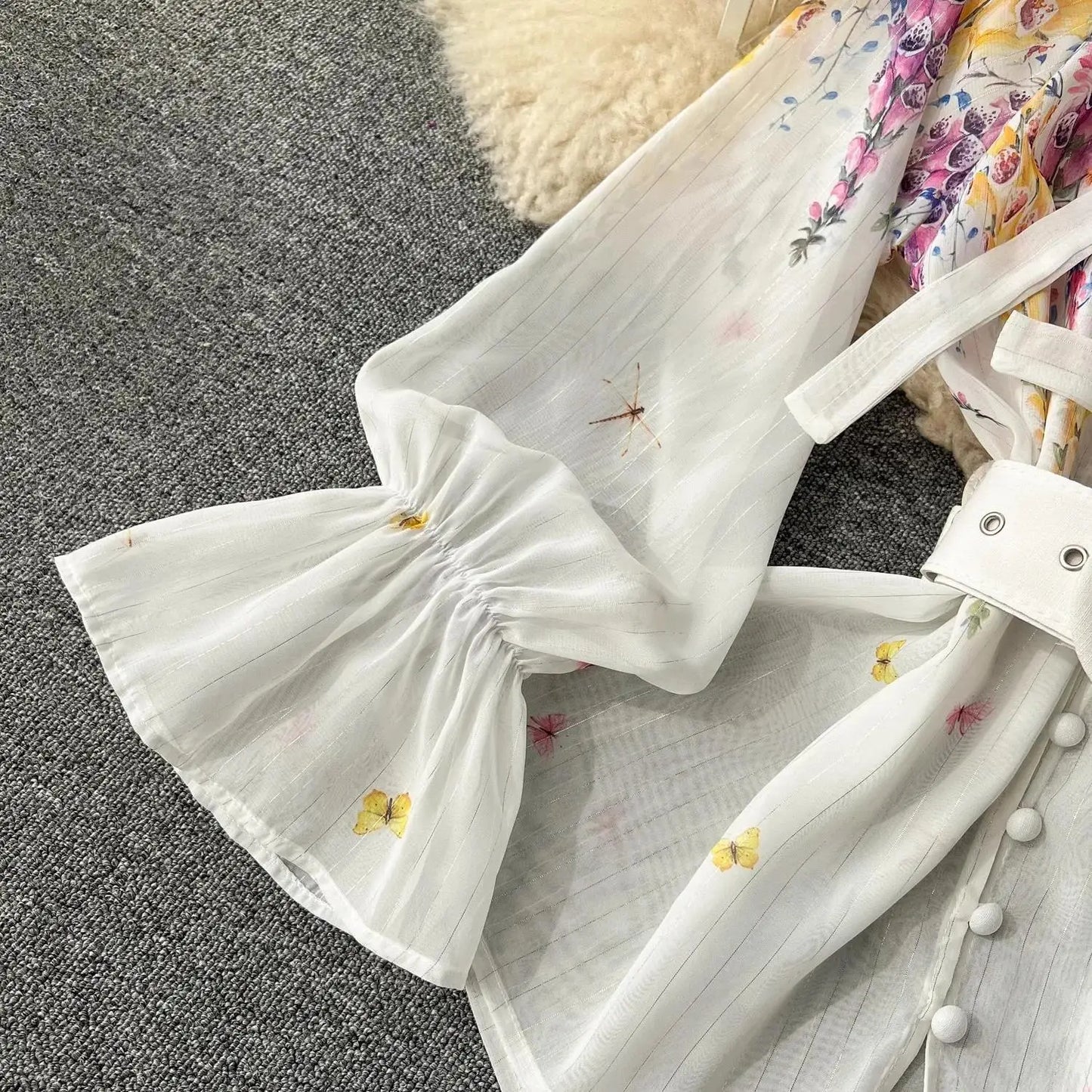 Women's Outfits Bright Silk Chiffon Shirt Blouse Top + Belt Shorts Two Piece Sets Summer Holidays Lavender Flower Shorts Suit