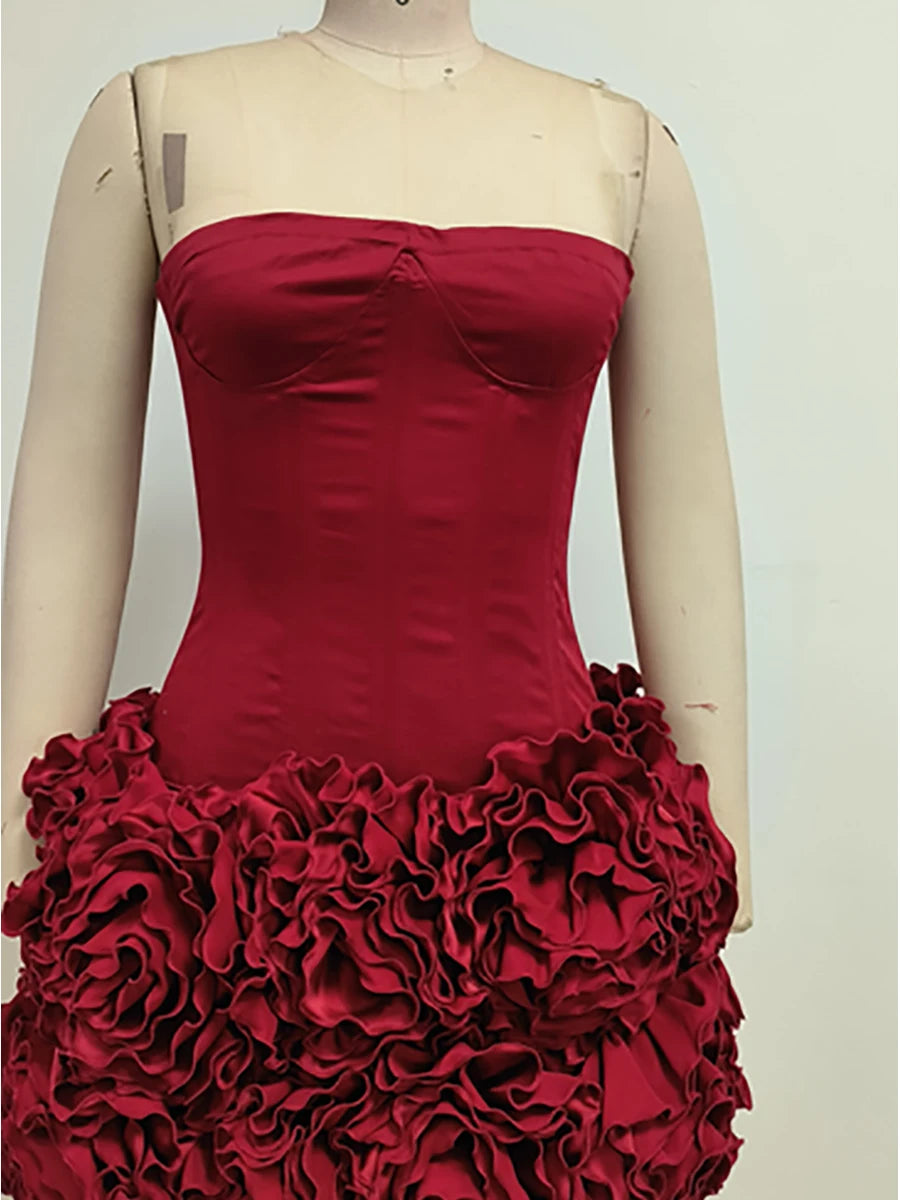 Women's Sexy Strapless Red Mini Skirt and Off-Shoulder Corset Top Two-Piece Set Lace Up Elegant Quality Luxury Party Dress
