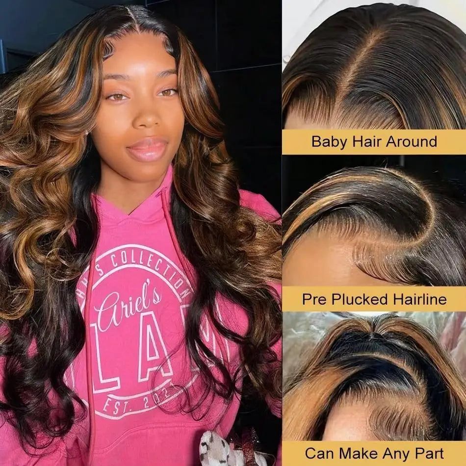 Body Wave Highlight Ombre Colored 13X4 Lace Front Wig Human Hair 1B/30 Black Brown 13X6 Lace Frontal Brazilian Wig For Women
