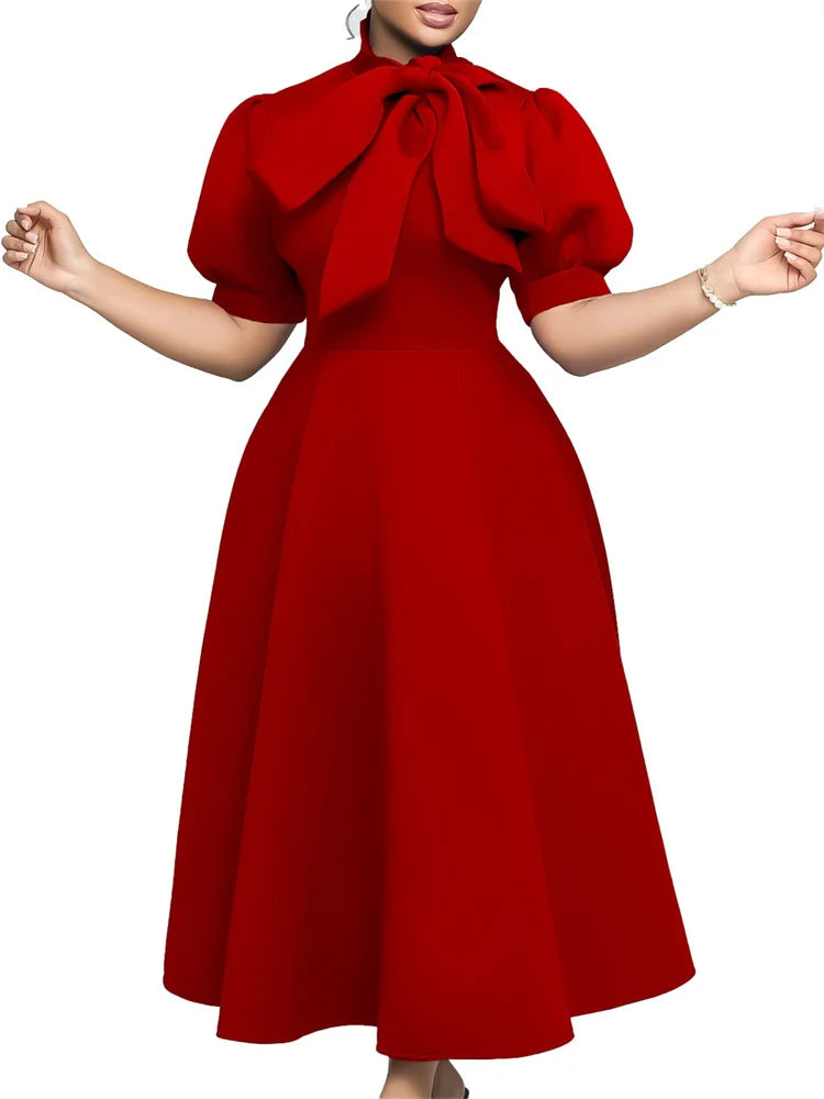 Wmstar Plus Size Dresses for Women Elegant Fashion Office Lady with Bow Maxi Dress New in Summer Clothes Wholesale Dropshipping