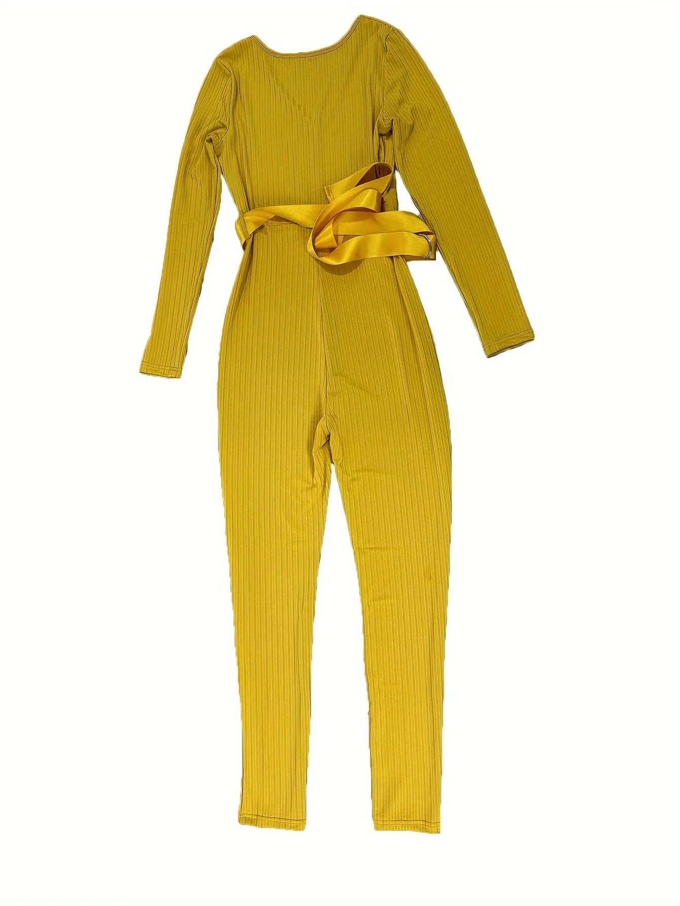 Women Jumpsuits Rompers Ribbed Knitting Skinny Sexy Deep V Neck Long Sleeve Casual Playsuits Club Overalls With Belt