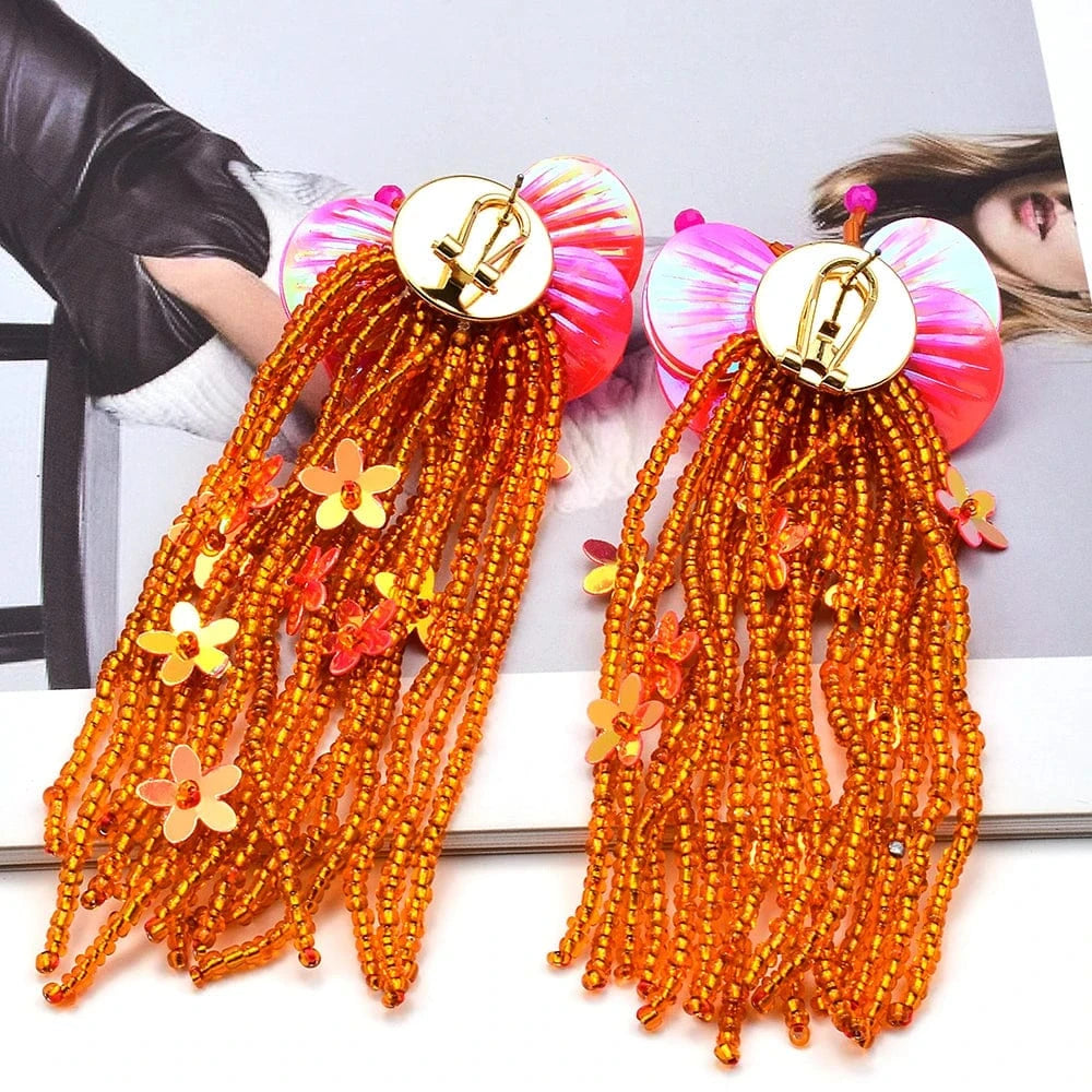 Fashion Beaded Earrings Bohemian Women's Handmade Flower Drop Earrings Ethnic Statement Jewelry Wholesale