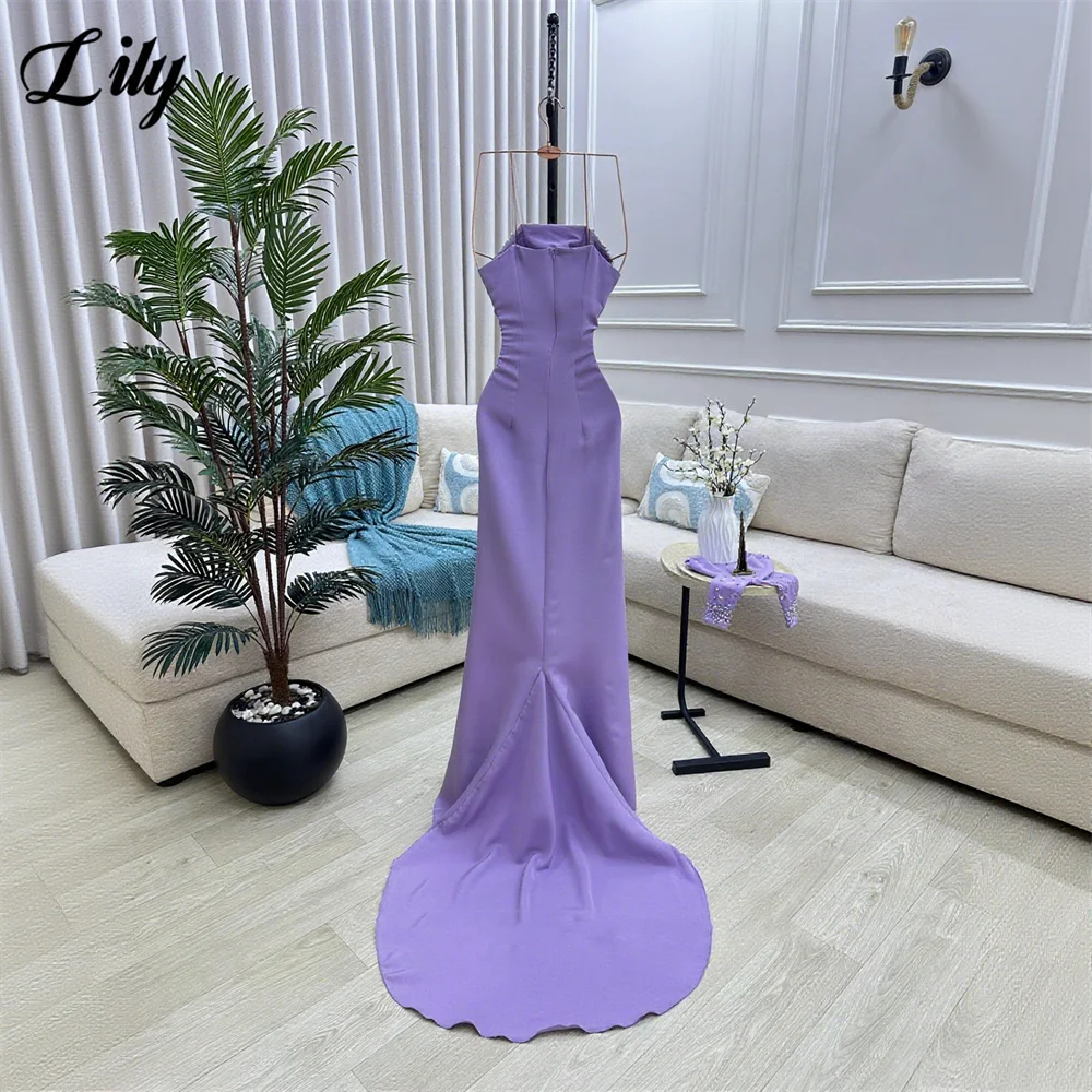 Lily Lavender Evening Gown Strapless Mermaid Prom Dress Crystal Evening Dress Detachable Sleeves Srobes de soirée Customized
