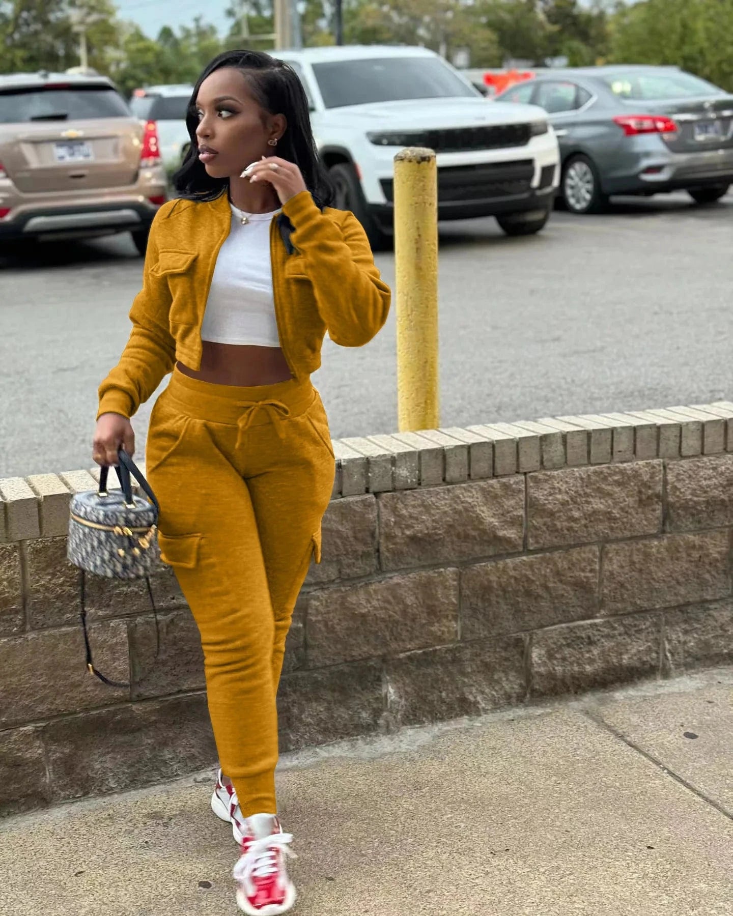 Winter Autumn Cargo Pants Outfit Set Sexy Women Two Pieces Elegant Club Matching Set Lady Casual Tracksuit
