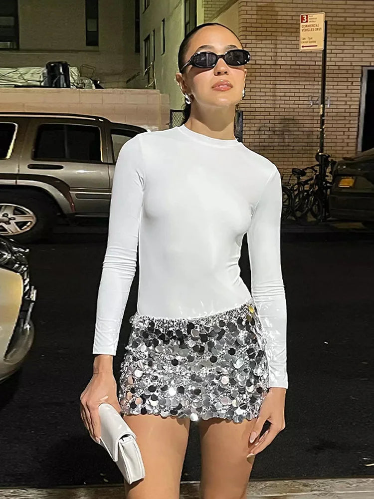 Y2k Sparkle Glitter Sequin Women's Mini Skirts High Waist Sequin Short Skirt Female 2025 Spring Summer Fashion Club Party Wears