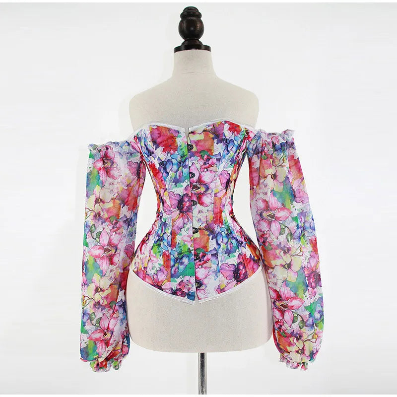 Sexy Off Shoulder Women Tops And Blouse Fashion Puff Sleeve Bodycon Crop Top Casul Holiday Beach Floral Blouses Shirt
