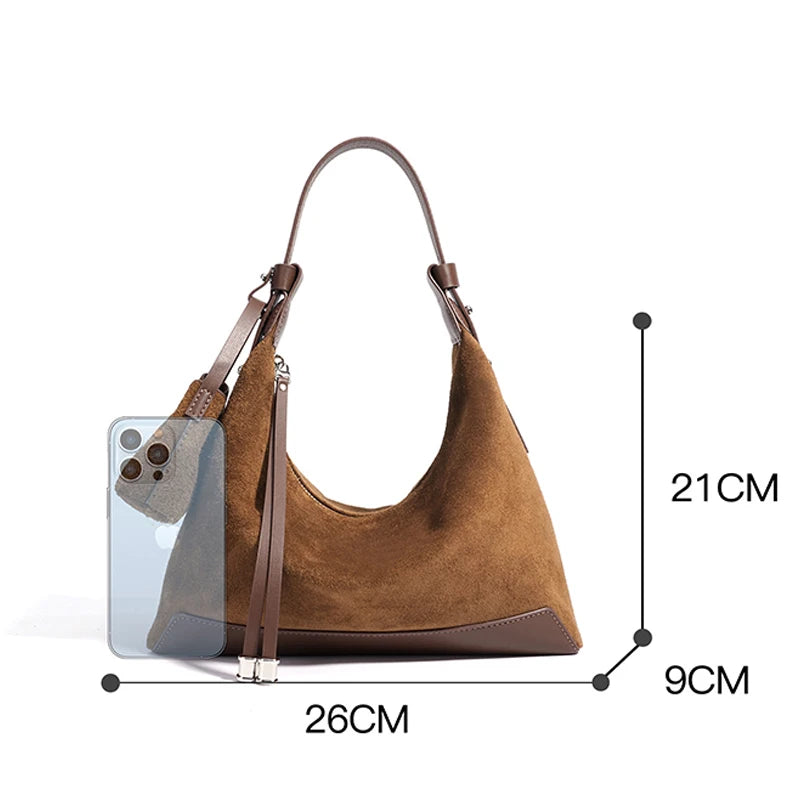 Classic Suede Women's Handbag New Simple Versatile Work Commuting Underarm Bag Genuine Leather Texture Fashion Shoulder Lady Bag