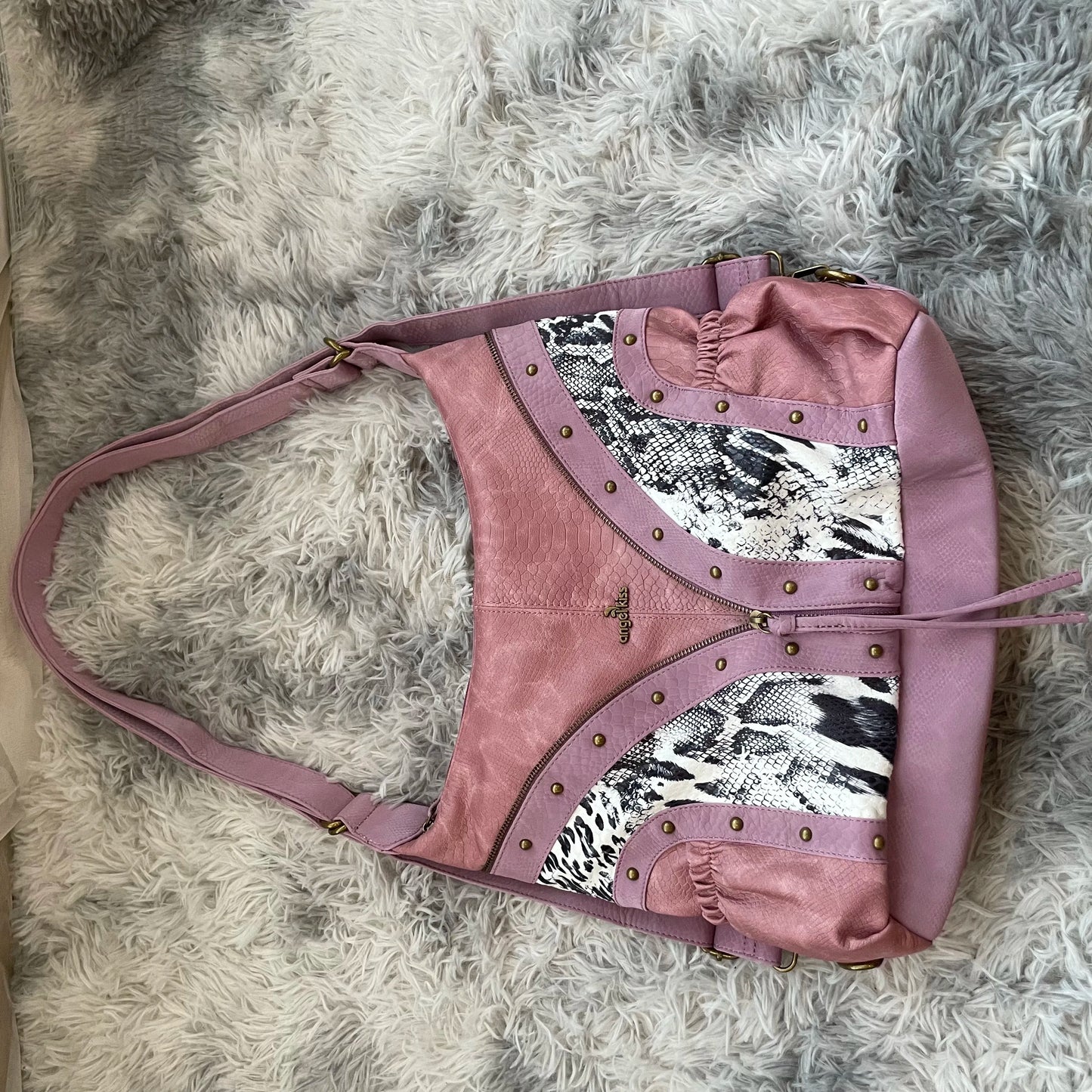 Original Design Retro Rivet Leopard Print Punk Backpack Commuter Large Capacity Tote Crossbody Bags for Women Hot Selling