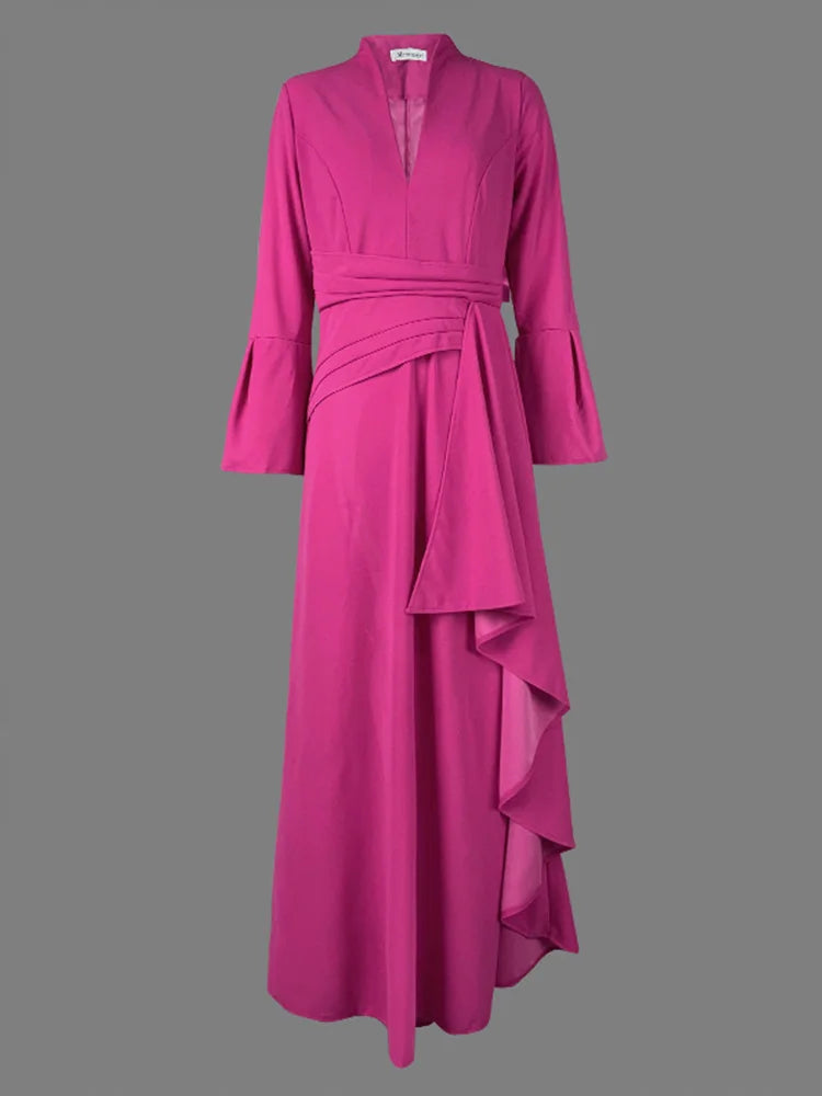 Beautyblue Evening Dresses Female Maxi Dress Fashion Deep V-Neck Irregular Front Split Folds A-Line Bodycon Women's Party Robes