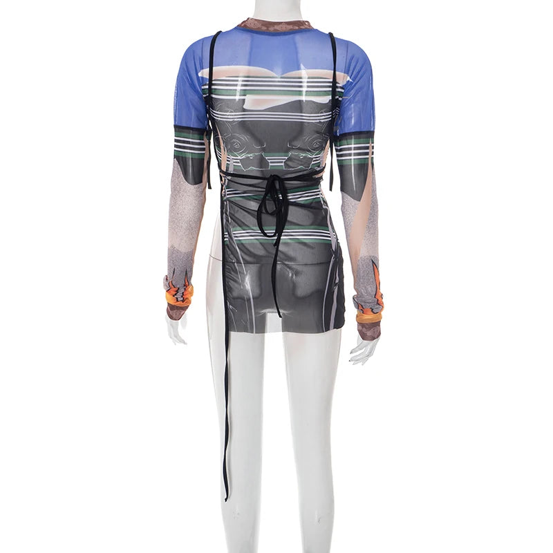 Weird Puss Sexy Irregular t-Shirts Women See Through Full Sleeve Split Ribbon Coquette Midnight Clubwear Wild Stretch Long Tees