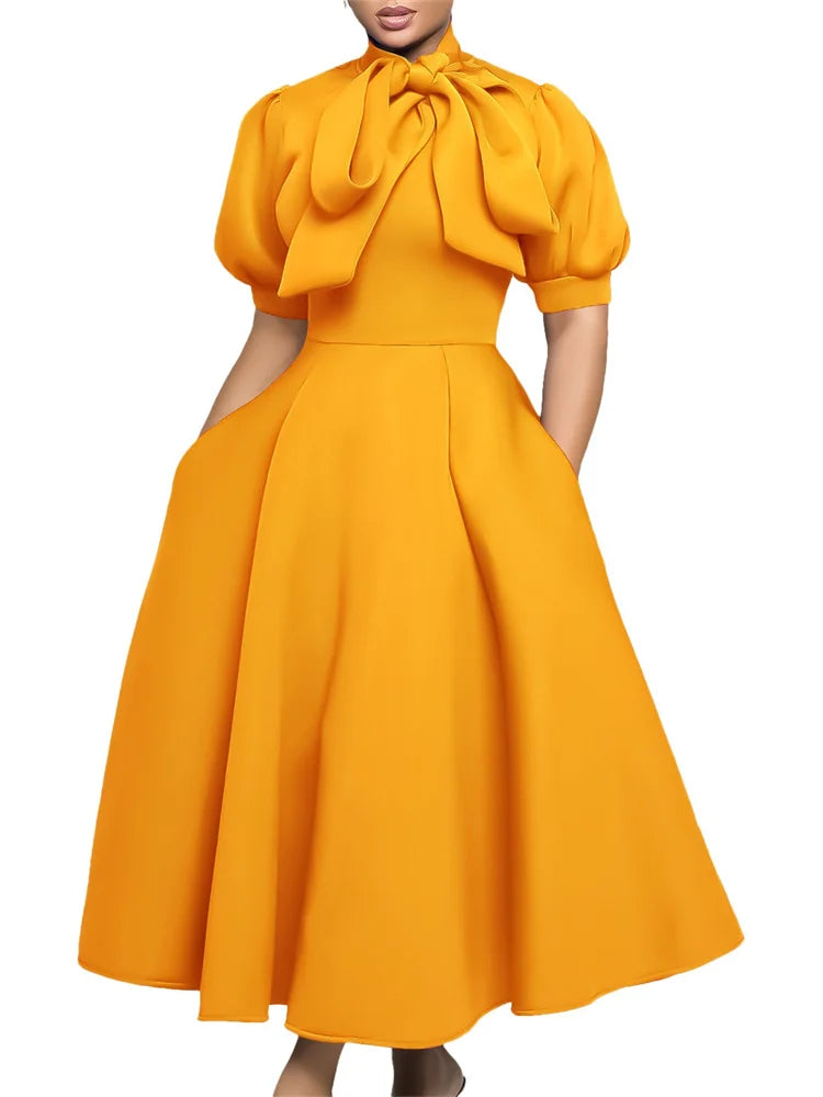 Wmstar Plus Size Dresses for Women Elegant Fashion Office Lady with Bow Maxi Dress New in Summer Clothes Wholesale Dropshipping