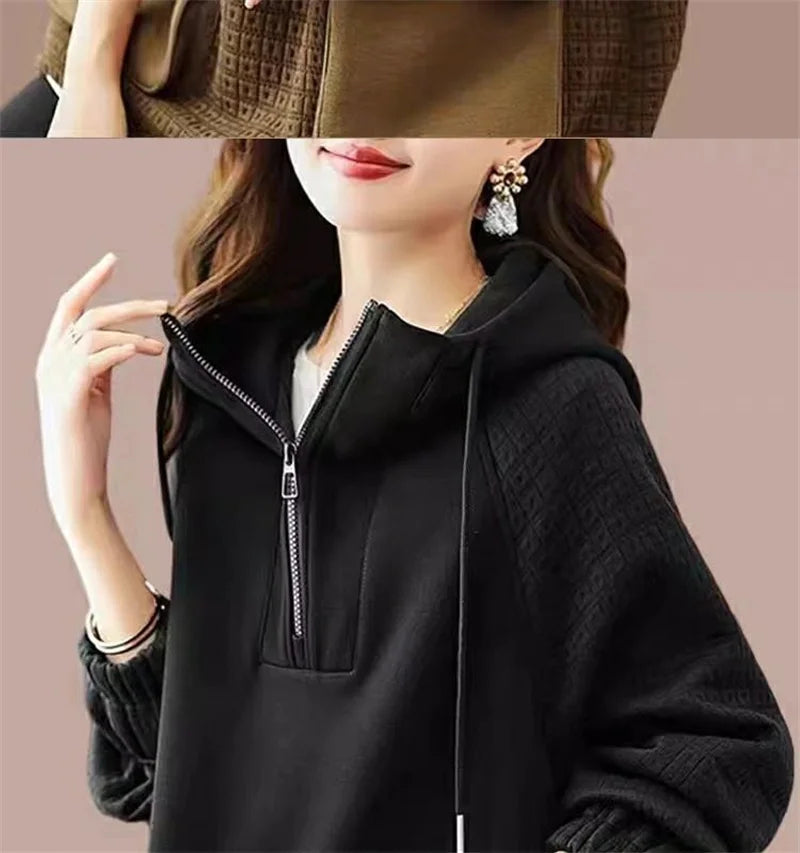 Sweatershirt Japanese Cotton Jacket Women's Autumn And winter New Female Coat Hooded Long-Sleeved Coat Coffee Black Shirt Plus