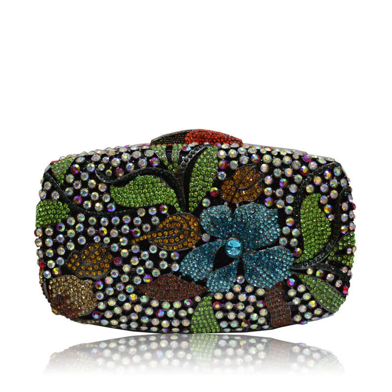 Elegant Rhinestone Flower Pattern Clutch Bag for Women