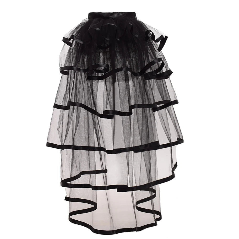 Women Punk Puffy Ruffle Tutu Bustle Skirts Sexy Steampunk Cocktail Party Tie-on Overskirt Gothic Tulle Skirt for Female