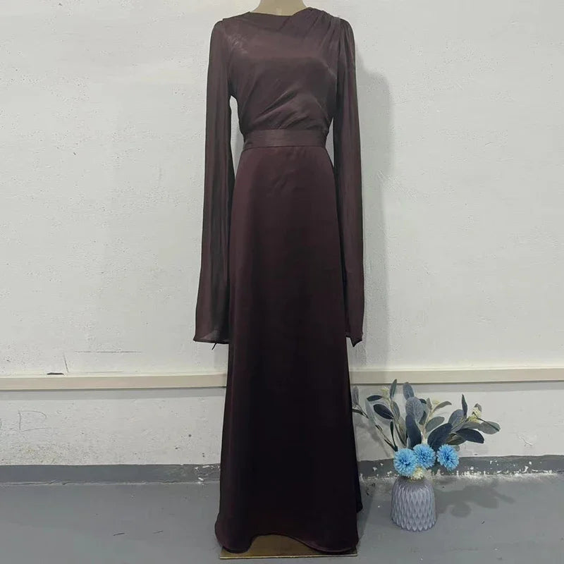 Women's Spring Solid Spliced Satin Maxi Dress Sexy O Neck Slim Bodycon Hip Long Dress Summer Batwing Sleeve Hollow Evening Dress