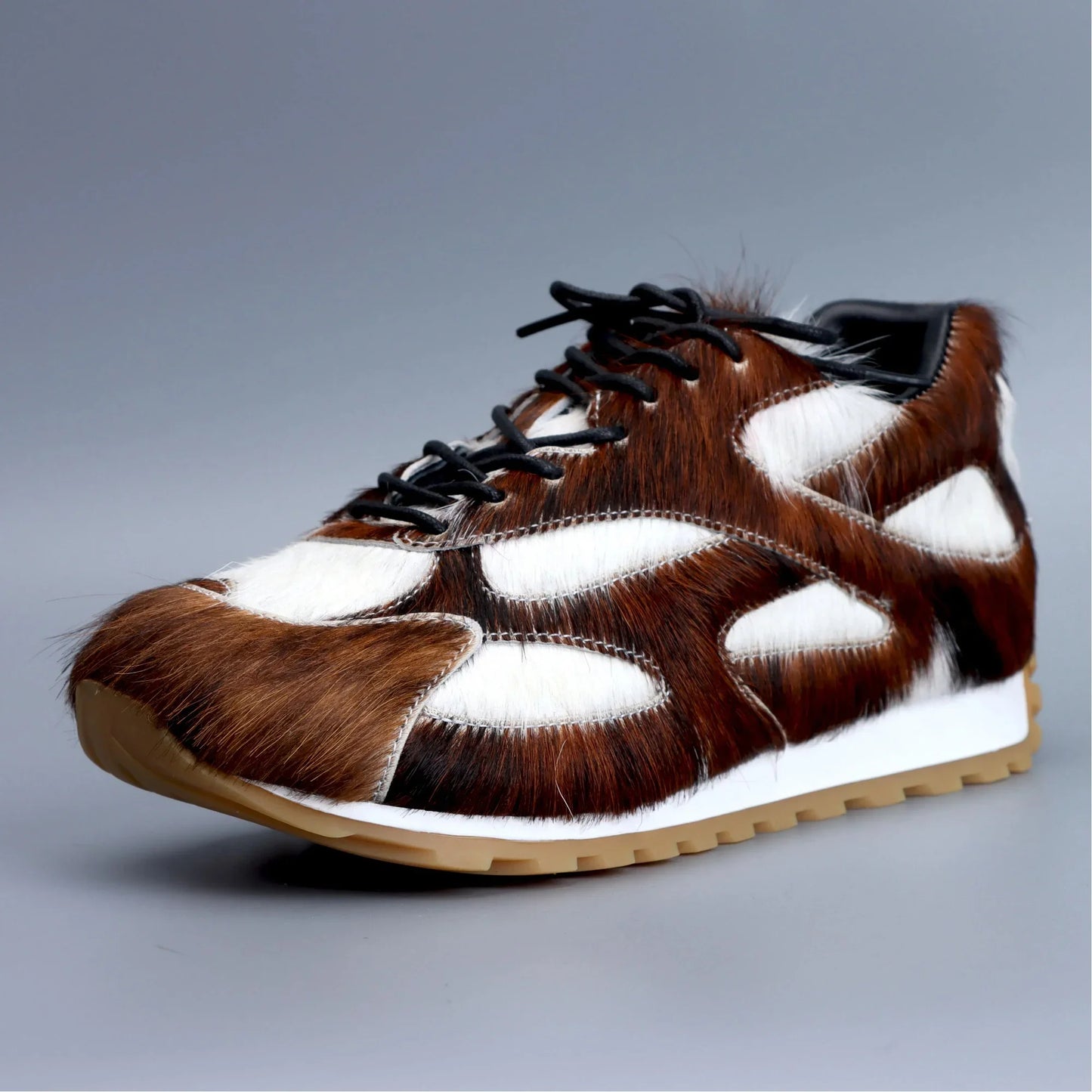 Luxury Athletic Low-top Natural Calf Hair Prints Sneakers with Leather Lined Lace Up Designer Casual Shoes Fashion Footwear
