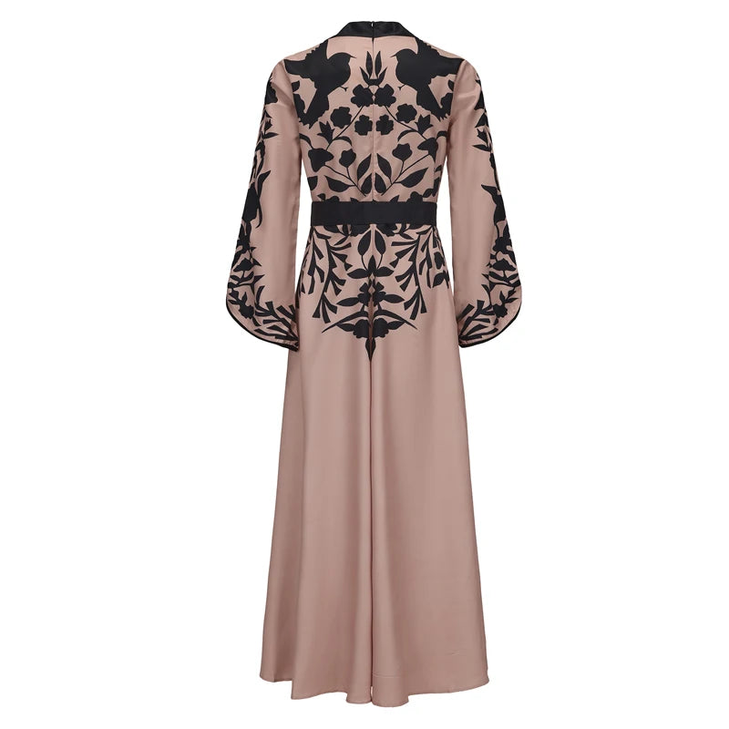 2025 New Spring Summer Muslim Robe Dress Fashion Flared Sleeves V-Neck Appliques Party Evening Maxi Dresses For Women