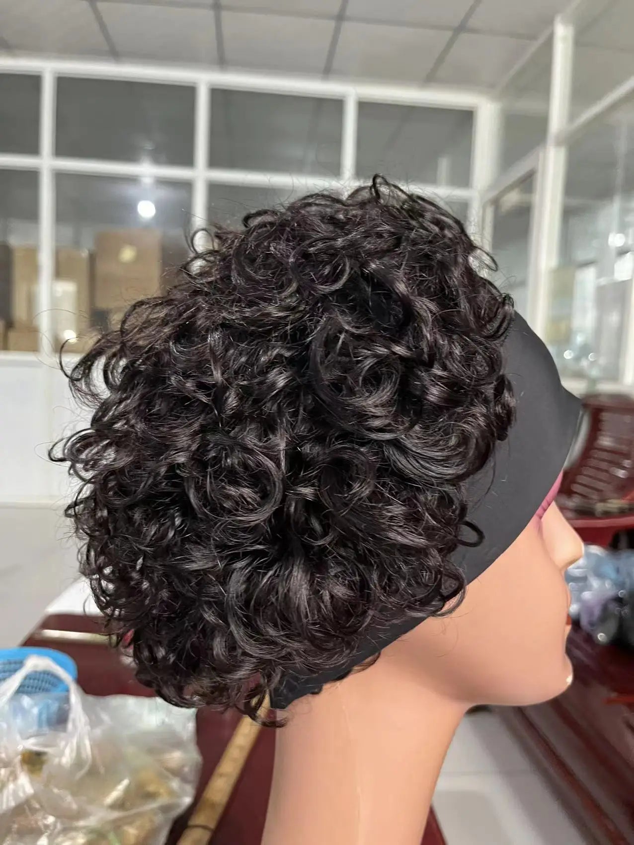 Short Curly Pixie Cut Headband Wig Water Wave Remy 100% Brazilian Human Hair Scarf Wigs For Women Machine Made Long Straight Wig