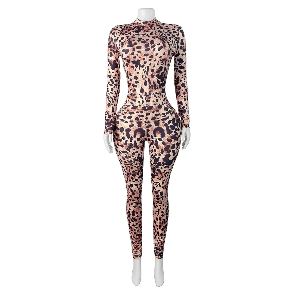 FAGADOER Y2K Sexy Leopard Print Bodycon Jumpsuits Women Spring New Skinny One Piece Rompers Midnight Streetwear Workout Overalls