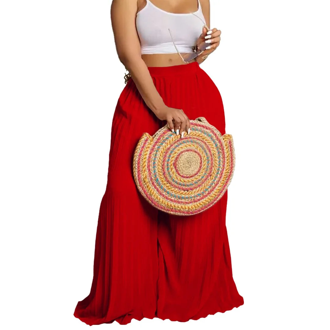 Elegant Pleated Wide Leg Pants High Waisted for Woman 2024 Loose Floor Length Fashion Female Birthday Party Dinner Trousers New