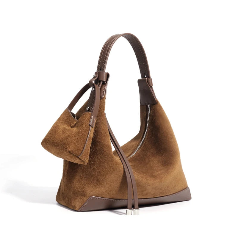Classic Suede Women's Handbag New Simple Versatile Work Commuting Underarm Bag Genuine Leather Texture Fashion Shoulder Lady Bag