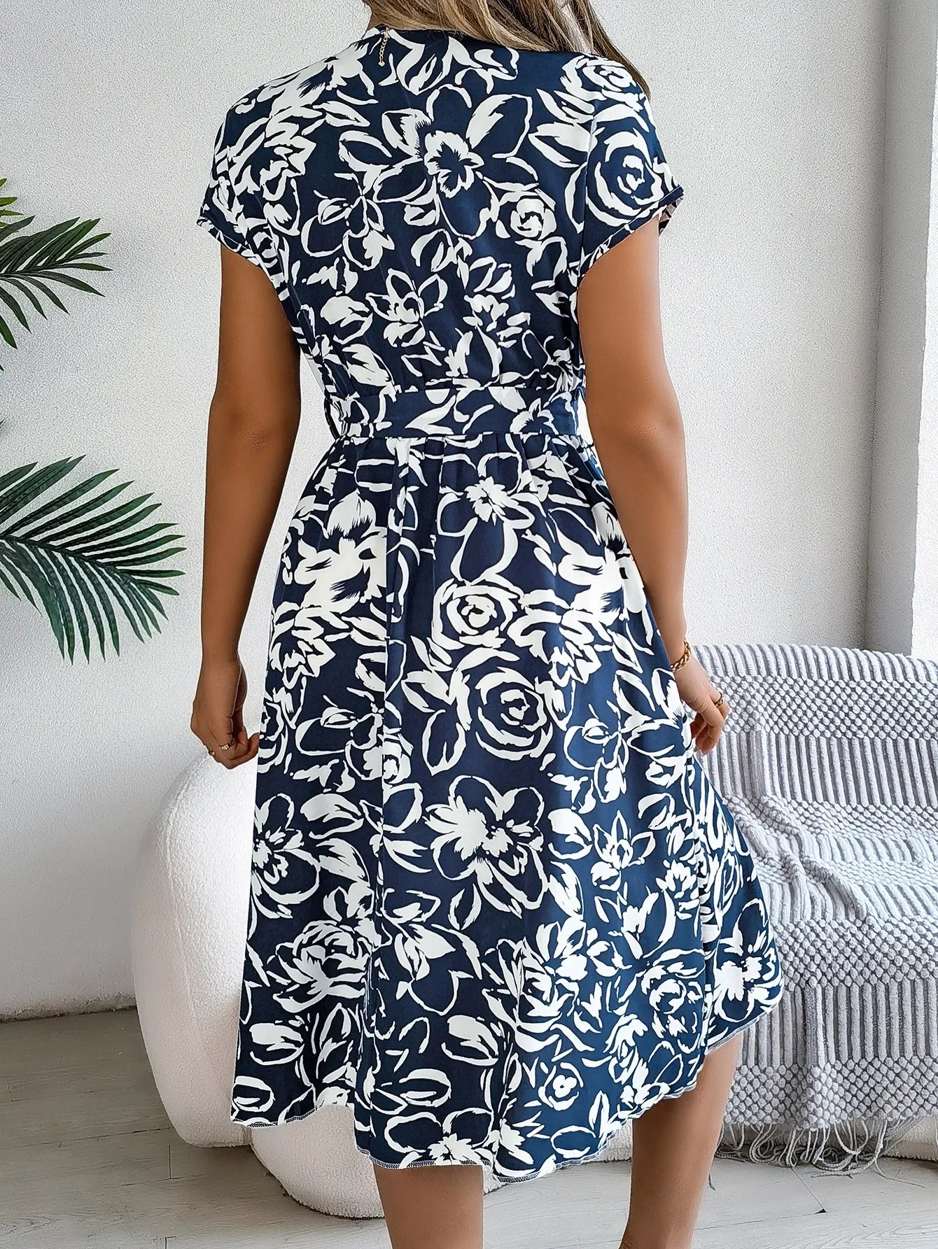 Casual V-neck Button Batwing Sleeve Floral Maxi Dress Spring Summer 2024 Women's Clothing Cross-Border Fashion Dress