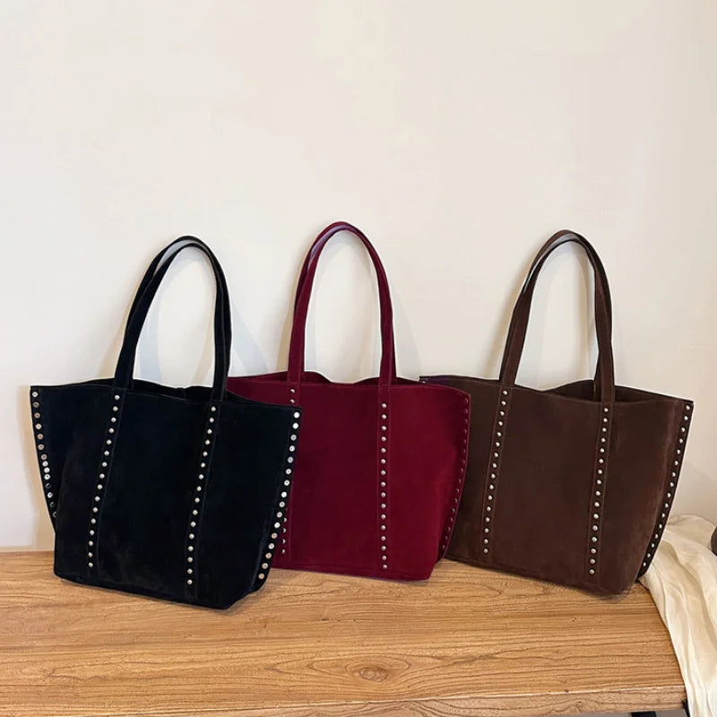 Y2kn Women's Rivet Tote Bag Autumn And Winter New Versatile Casual Shoulder Underarm Bag Brand Designer Fashion Simple Handbag