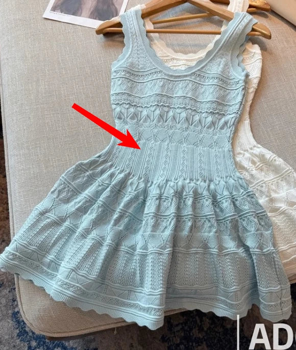 White Sweet A-line Ruffle Edge Knitted Vest Dress Women's Summer French Fashion Slim Temperament Sexy Girl Hollow Short Dress