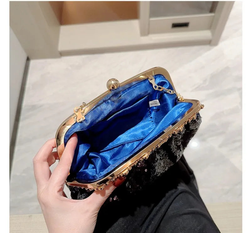 Dark Blue Clutch Bag Women Bling Sequin Purses and Handbag Diamonds Women's Wallet Chain Shoulder Female Party Clutch Z246