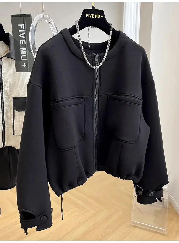 Large size loose round neck short coat women's autumn and winter new American retro casual jacket top  winter clothes women