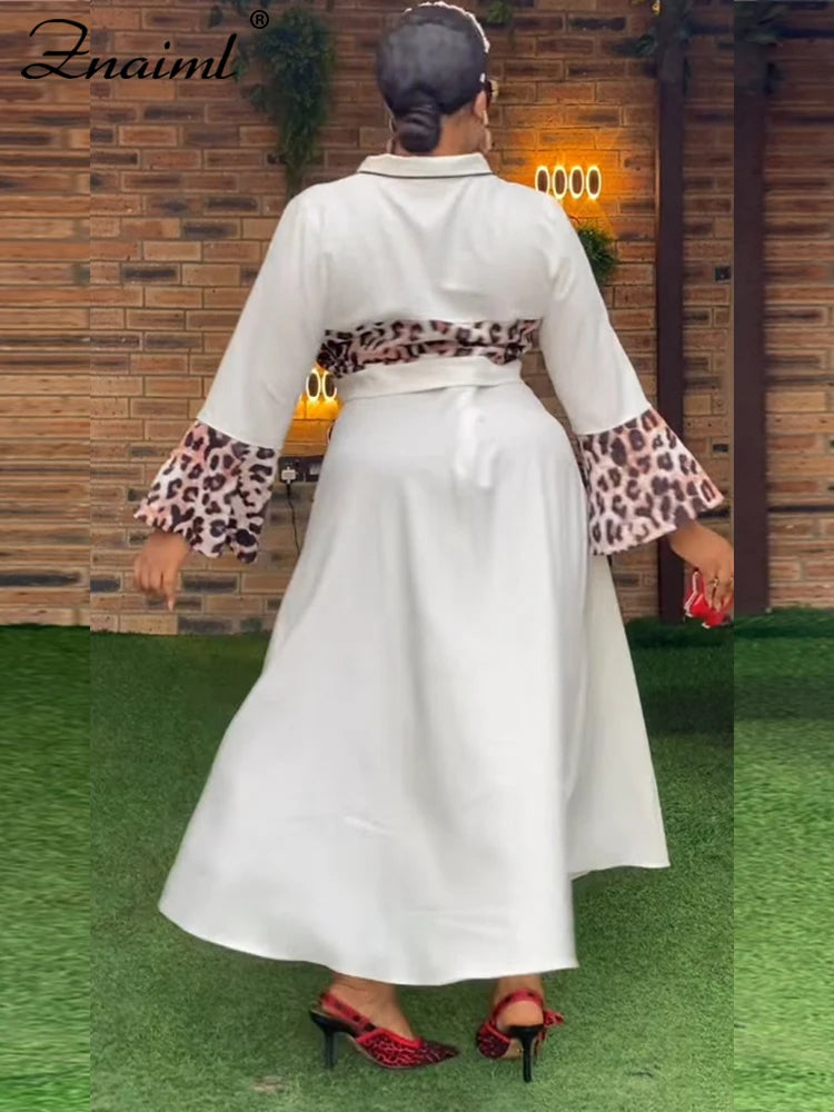 Znaiml Elegant Leopard Patchwork A-line Skirts and Crop Tops Flare Sleeve 2 Piece Sets Woman Birthday Festival Indie Folk Outfit