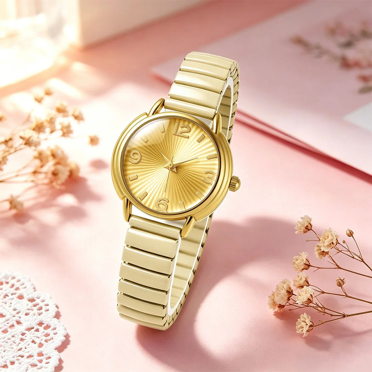 Elegant Round Dial Elastic Strap Quartz Watch for Women