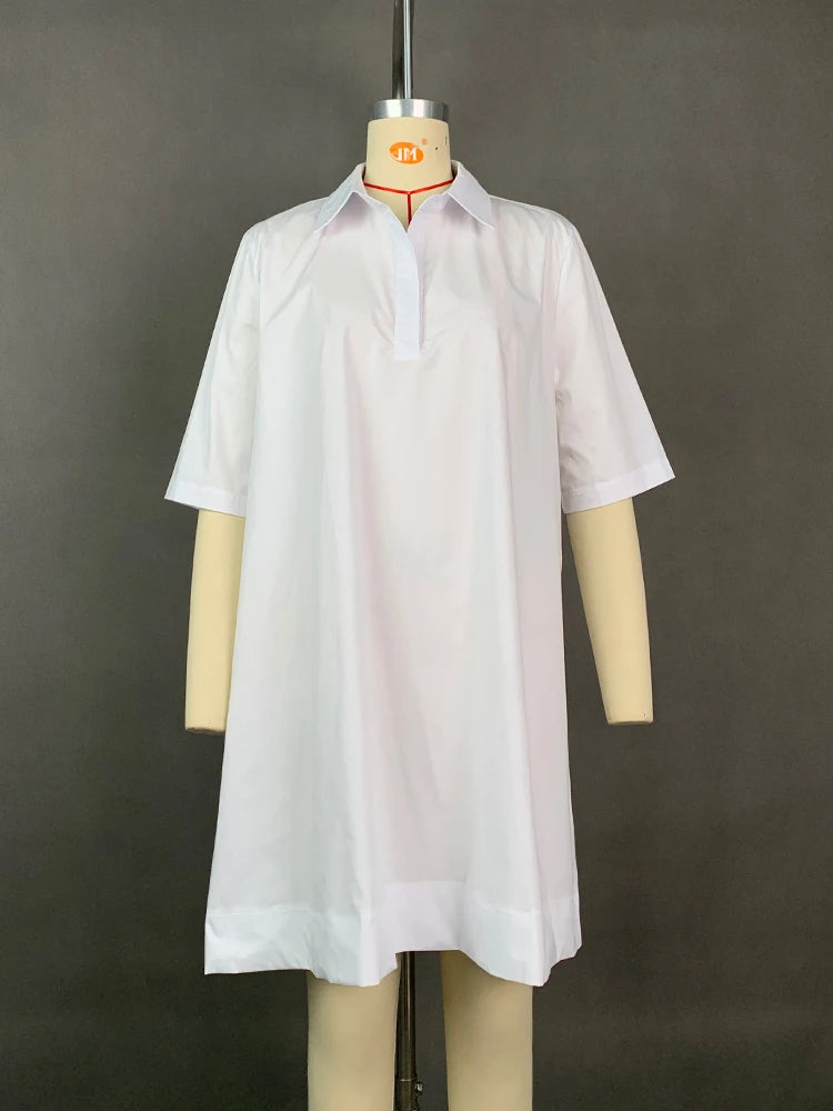 Fashion Women's White Shirt Dress Summer Half Sleeves Loose Solid Color Lapel Loose Casual Deep V-neck Mini Dresses