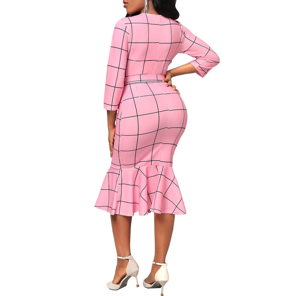 Sexy fashion solid color seven-quarter sleeve small V-neck women's dress SMR12189