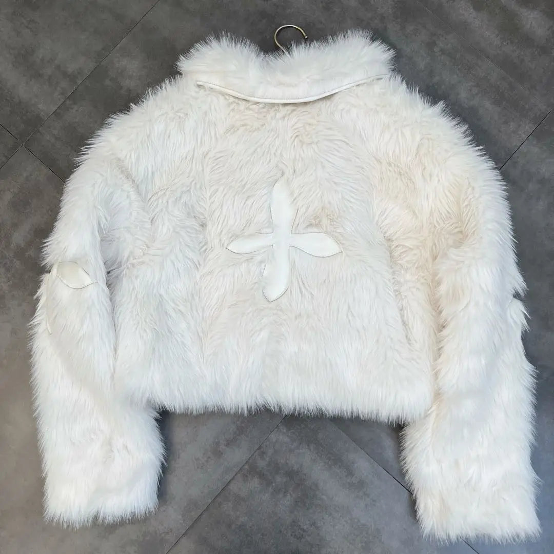 2025 Winter Women Cotton Jacket Lapel Long Sleeve Patch Cross Short Fur Coat Black