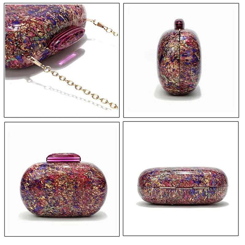 YYW Design Shell Acrylic Clutch Purse Women Marble Bag Luxury Elegant Lady Evening Bag Roud Cute Purple Handbag Shoulder Bags