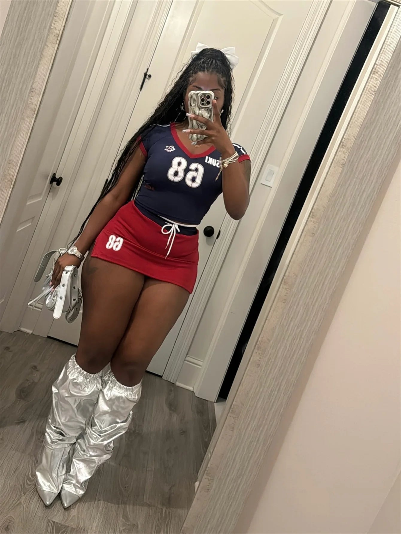 FAGADOER Y2K Letter Print 2 Piece Sets Women Outfit Fashion V Neck Crop Tops And Drawstring High Waist Skirt Hot Girl Streetwear