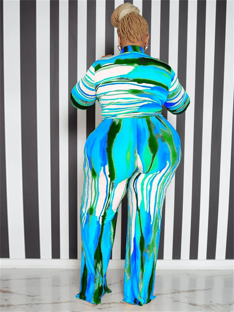 Wmstar Plus Size Two Piece Outfits Women Fall Clothing Tie Dye Top and Pants Leggings Matching Set Wholesale Dropshipping 2022