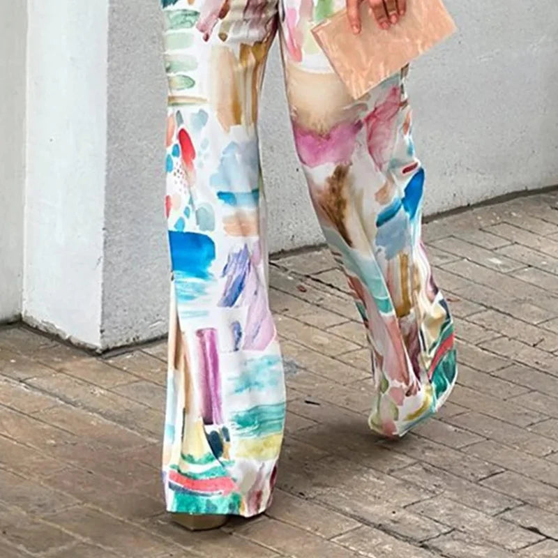 Spring Summer Loose Printed Pants 2024 New Leisure Fashion High Waisted Office Trousers For Women