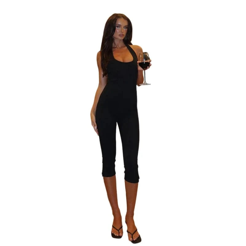 Weird Puss Halter Playsuits Women Low-Neck Backless Sleeveless Skinny Casual 2025 Summer Trend Sporty Simple Classic Overalls