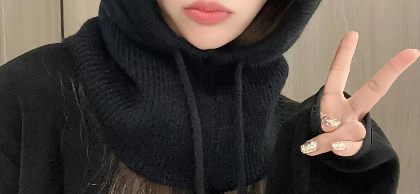 New Winter Trendy Balaclava Hat Windproof Scarf Knitted Hat For Women Cute Warm Ear Protection Hat